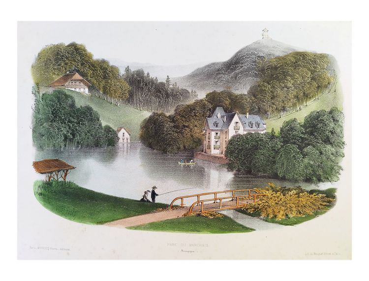 Lithograph By Victor Petit  Burgundy Landscape 19th Century Old Print