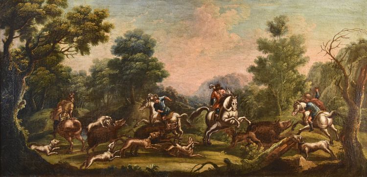 Christian Reder (Leipzig 1656 - Rom 1729), Landschaft mit Wildschweinjagd