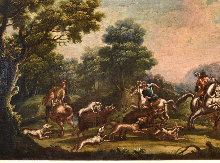 Christian Reder (Leipzig 1656 - Rom 1729), Landschaft mit Wildschweinjagd