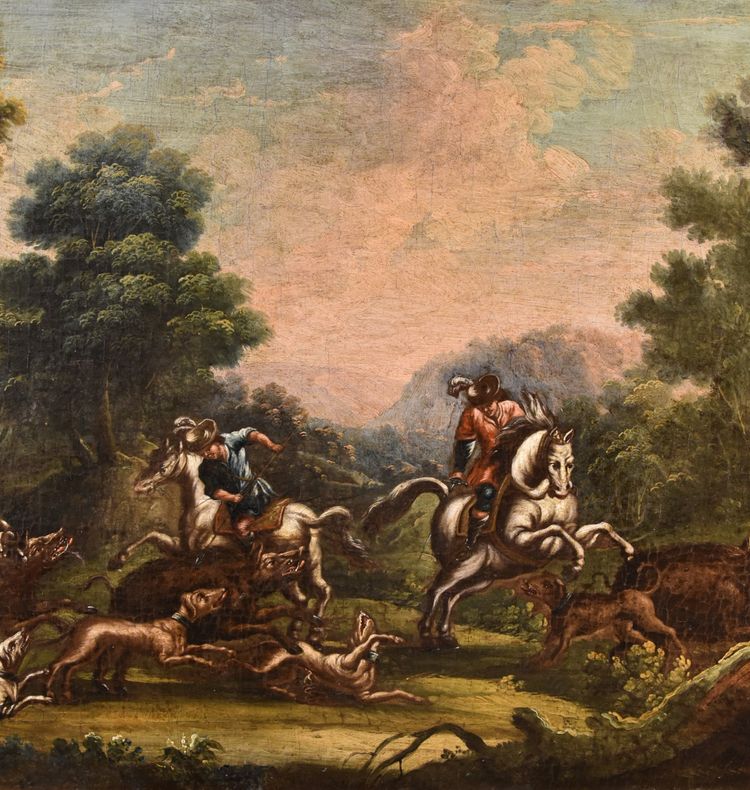 Christian Reder (Leipzig 1656 - Rom 1729), Landschaft mit Wildschweinjagd
