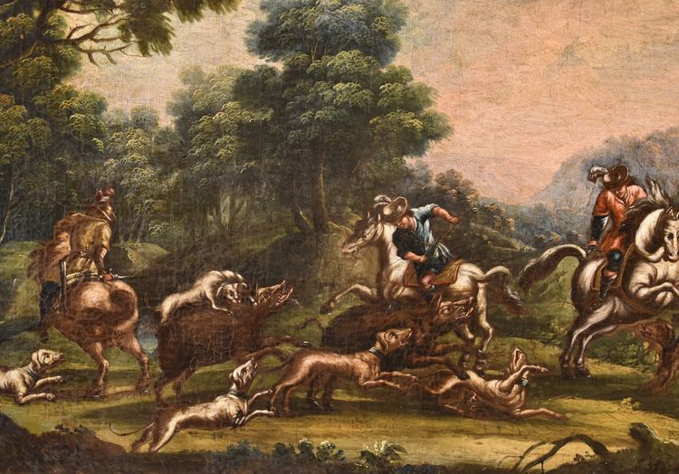 Christian Reder (Leipzig 1656 - Rom 1729), Landschaft mit Wildschweinjagd