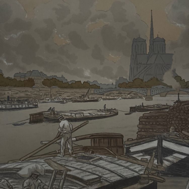 Lithographie par Henri Rivière Paysages Parisiens - Quai d'Austerlitz