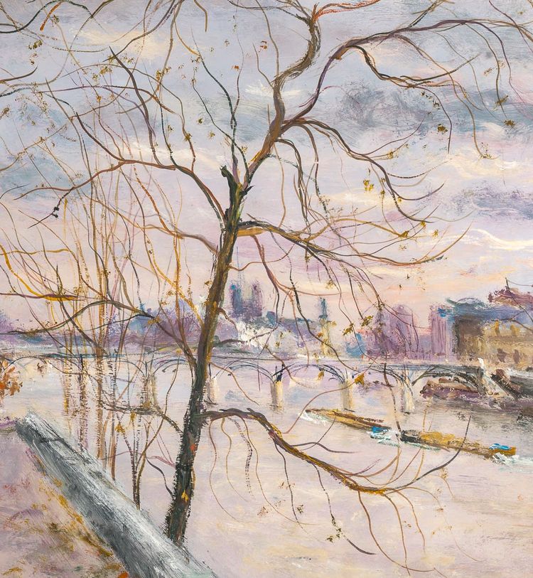 Serge Belloni (1925-2005) – Die Pont des Arts und das Institut, Öl auf Holz, circa 1980
