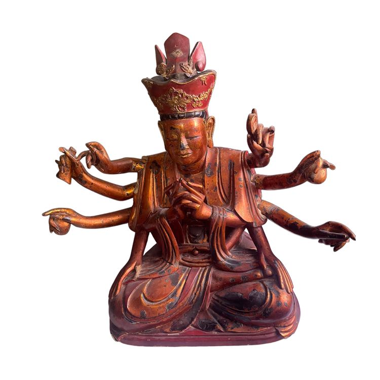 Vietnamese statue representing Quan Am in red and gilded wood