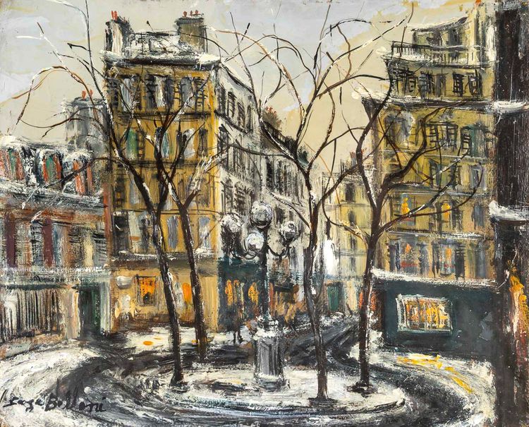 Serge Belloni (1925-2005) - La Place Furstenberg Under the Snow Oil on Canvas, circa 1970