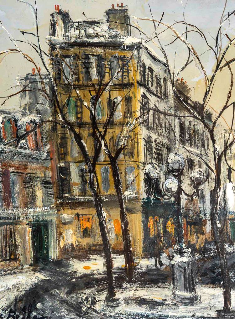 Serge Belloni (1925-2005) - La Place Furstenberg Under the Snow Oil on Canvas, circa 1970