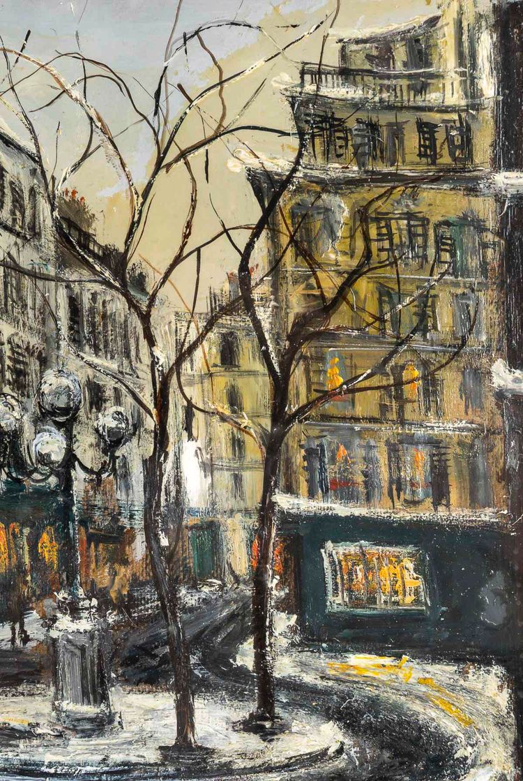 Serge Belloni (1925-2005) - La Place Furstenberg Under the Snow Oil on Canvas, circa 1970