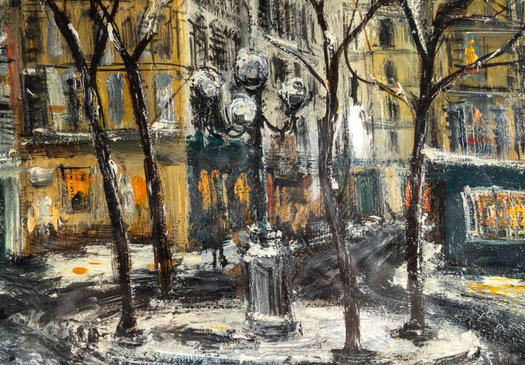 Serge Belloni (1925-2005) - La Place Furstenberg Under the Snow Oil on Canvas, circa 1970