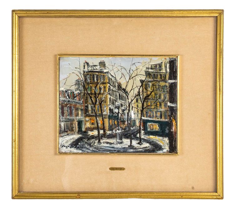 Serge Belloni (1925-2005) - La Place Furstenberg Under the Snow Oil on Canvas, circa 1970
