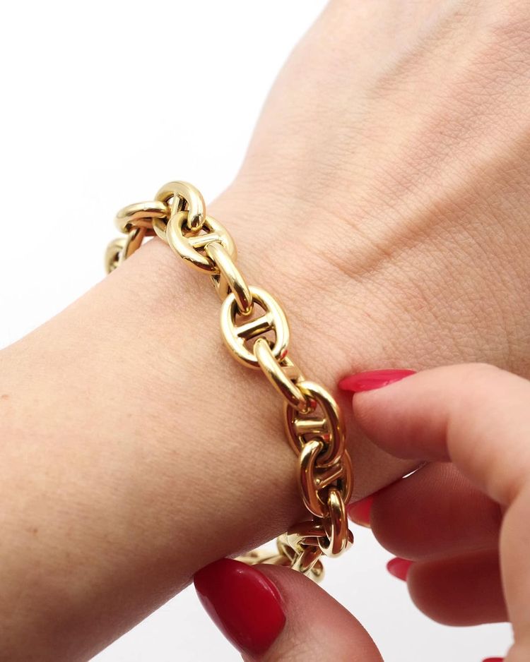 18 Karat Gold Marine Mesh Armband, Vintage Gold Armband, Ankerkette, Second Hand Armband