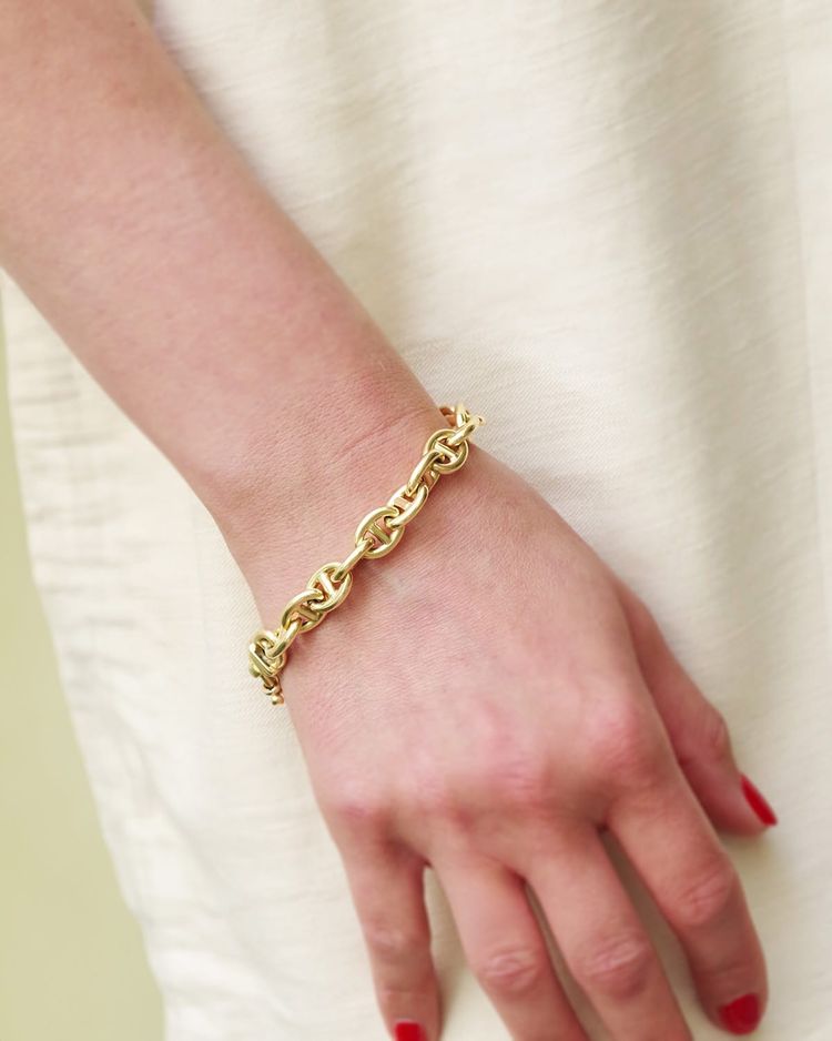 18 Karat Gold Marine Mesh Armband, Vintage Gold Armband, Ankerkette, Second Hand Armband