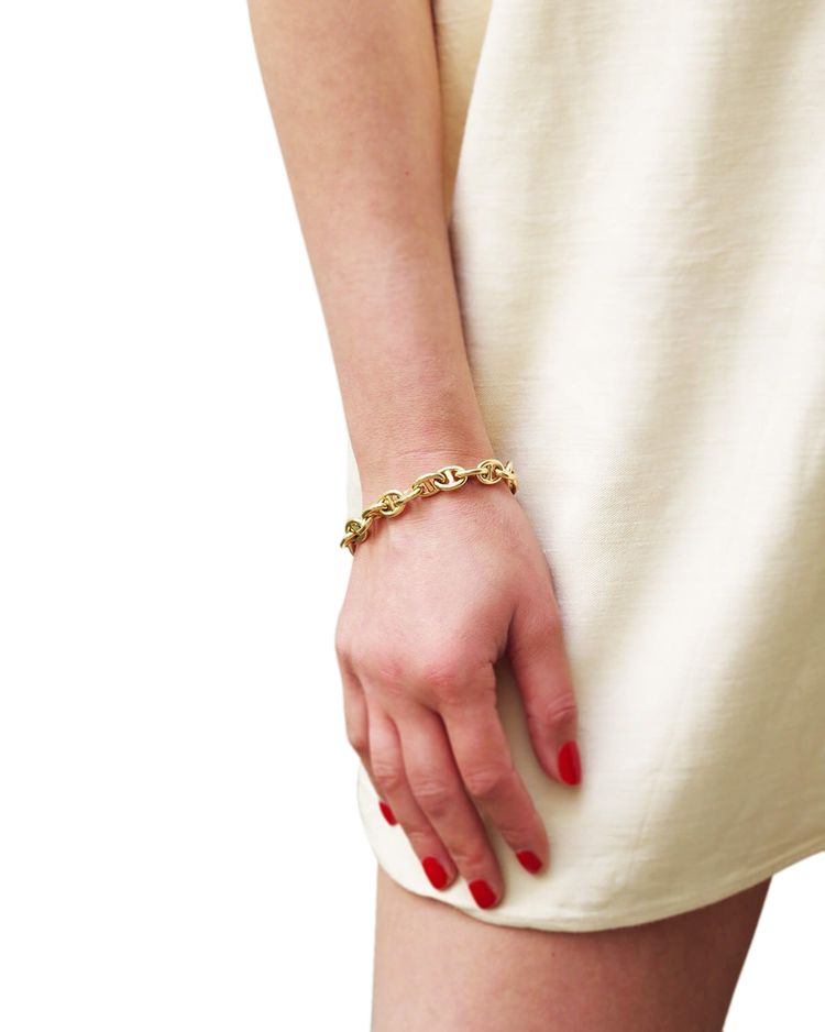 18 Karat Gold Marine Mesh Armband, Vintage Gold Armband, Ankerkette, Second Hand Armband