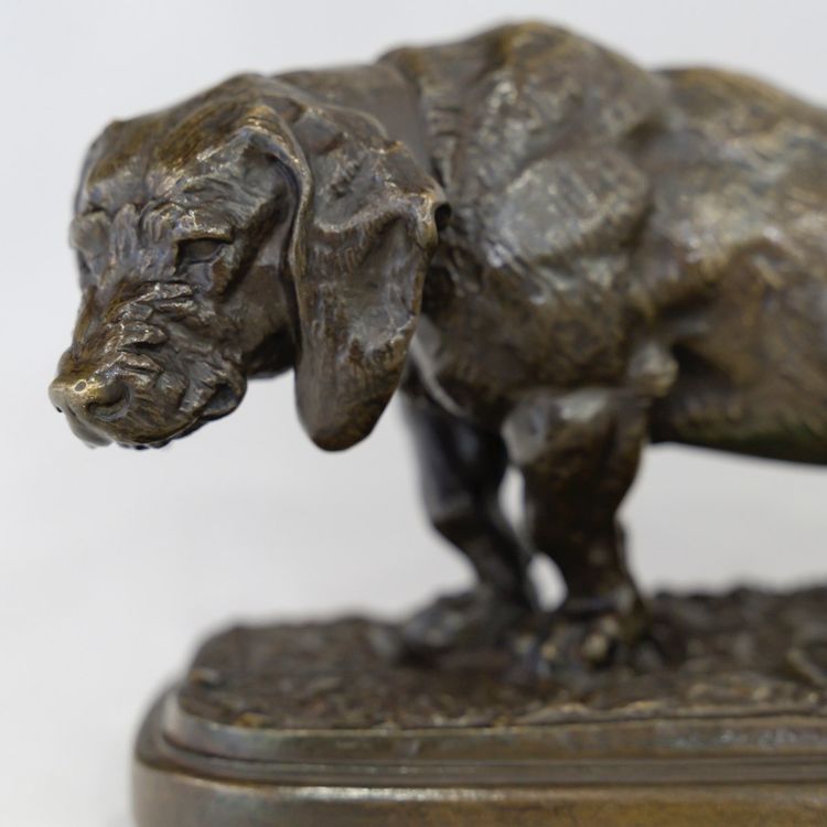 Sculpture - Basset Sitting , Antoine - Louis Barye (1795-1875) - Bronze