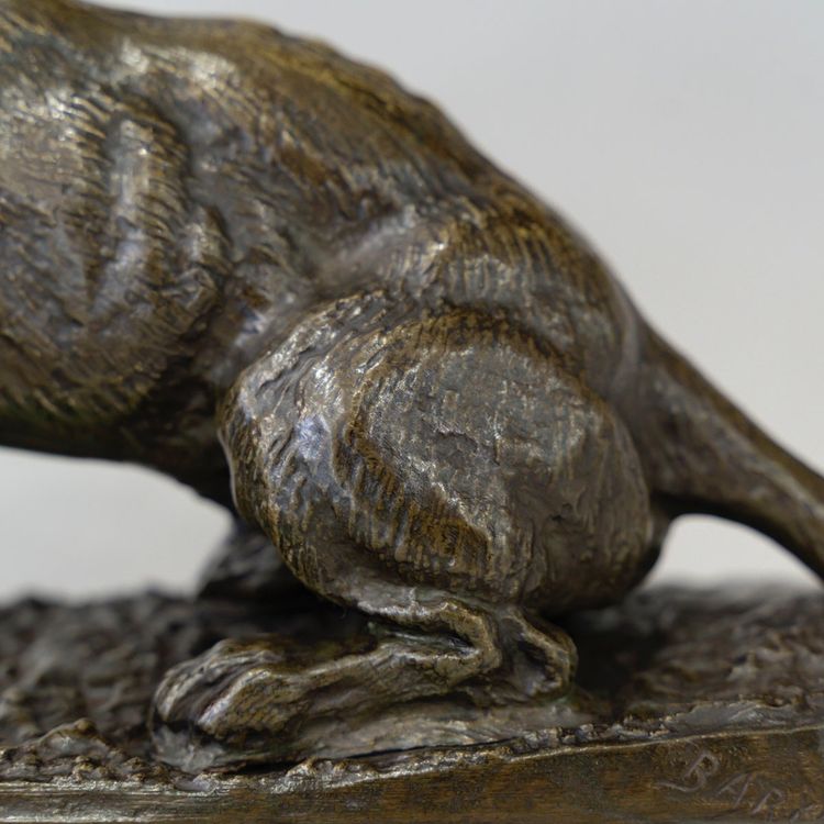 Sculpture - Basset Sitting , Antoine - Louis Barye (1795-1875) - Bronze