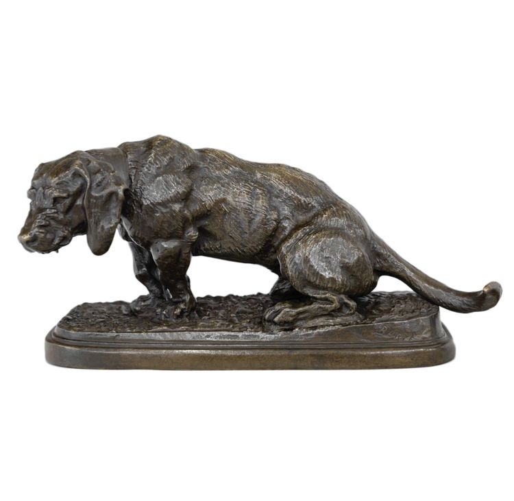 Sculpture - Basset Sitting , Antoine - Louis Barye (1795-1875) - Bronze