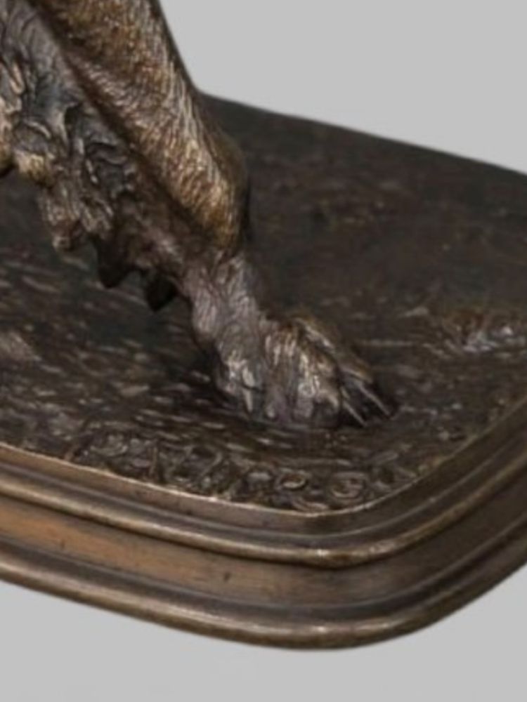 Sculpture - Spaniel Dog On The Lookout , Ferdinand Pautrot (1832 - 1874) - Bronze
