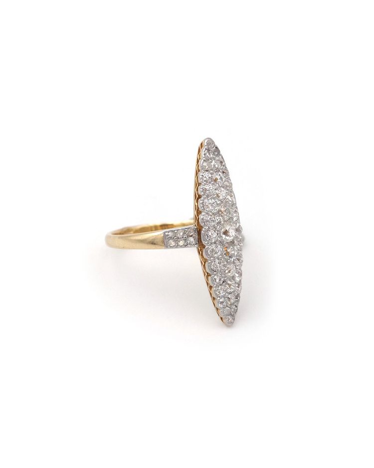Anello con diamanti Marquise in oro 18k e platino, anello Belle Epoque, anello antico, matrimonio