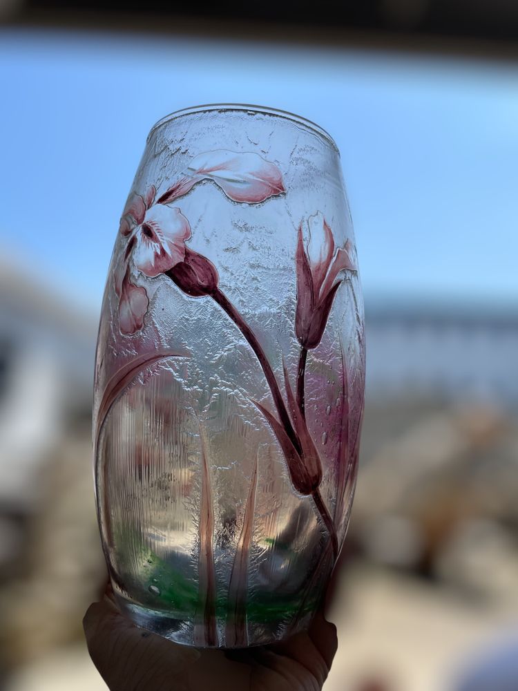 Vaso in vetro satinato Art Nouveau con decorazione a iris, periodo Art Nouveau