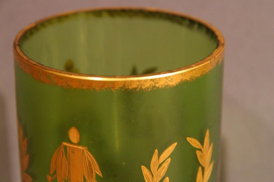 Paire De Vases En Verre, Vert Et Or, d'époque Napoléon III