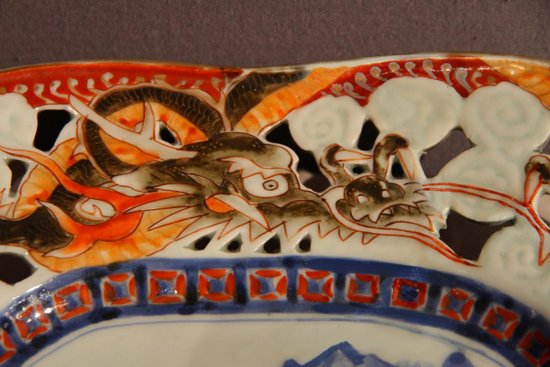 Chinese Openwork Ceramic Dish With Dragon Decor, Late Nineteenth Century