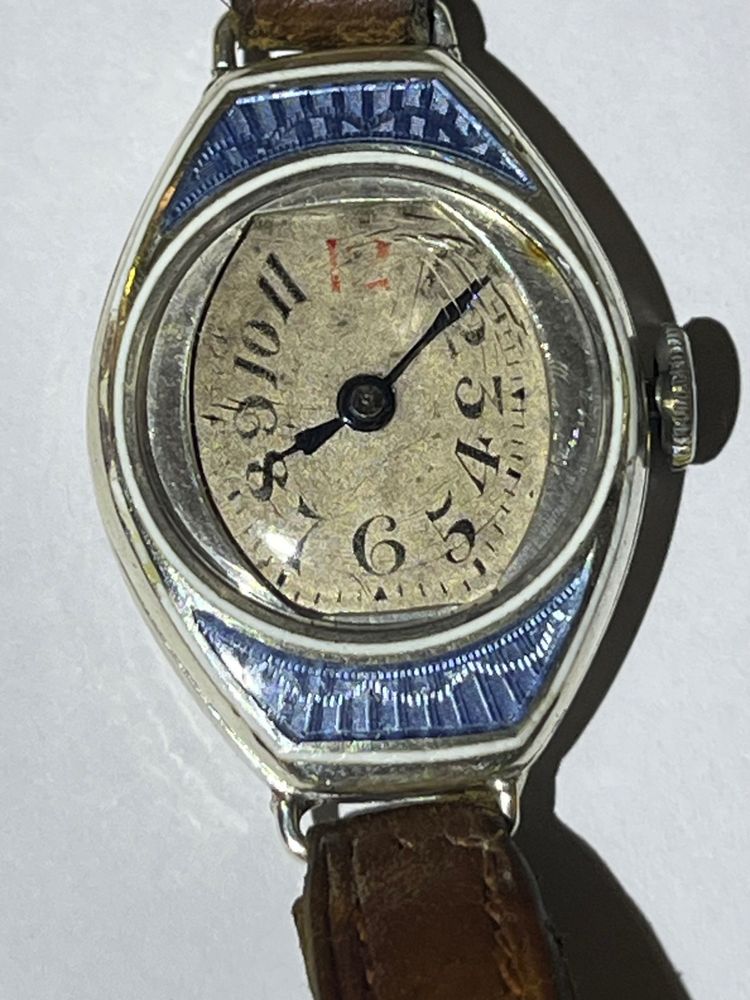 Orologio da donna Art Déco 1930 in argento massiccio e smalto, revisionato