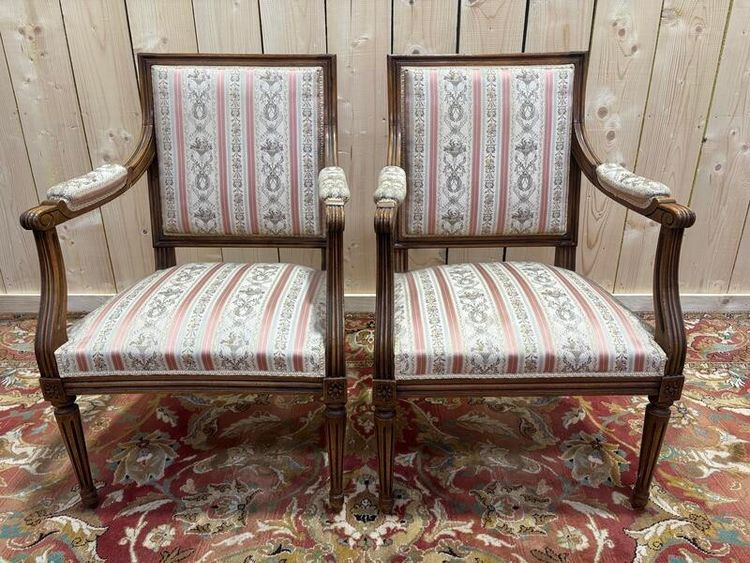 Pair of Louis XVI style queen's style armchairs