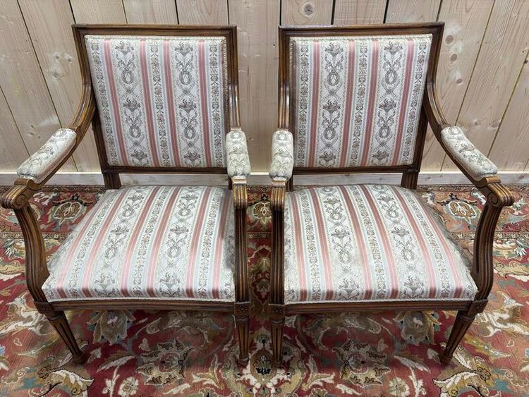 Pair of Louis XVI style queen's style armchairs