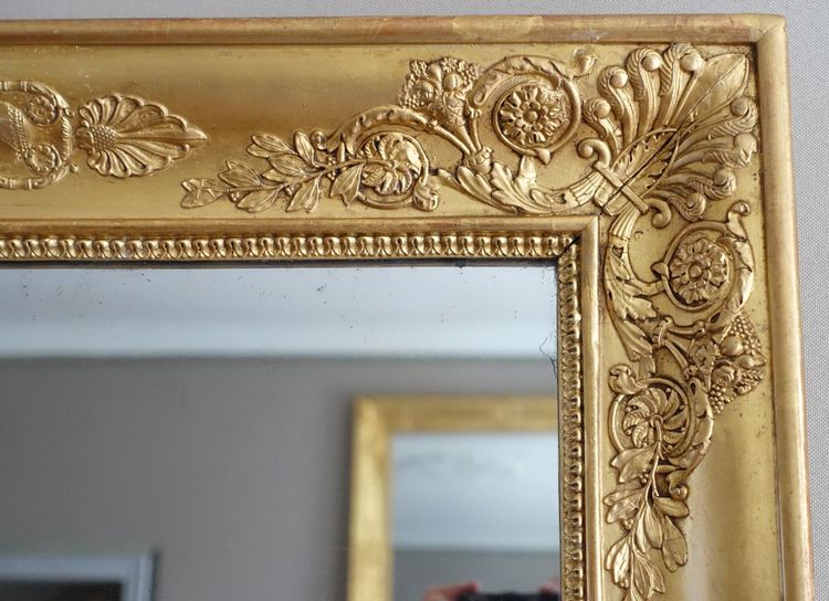 Specchio da camino in stile Impero, in legno dorato con vetro al mercurio - 91,5 cm x 123 cm