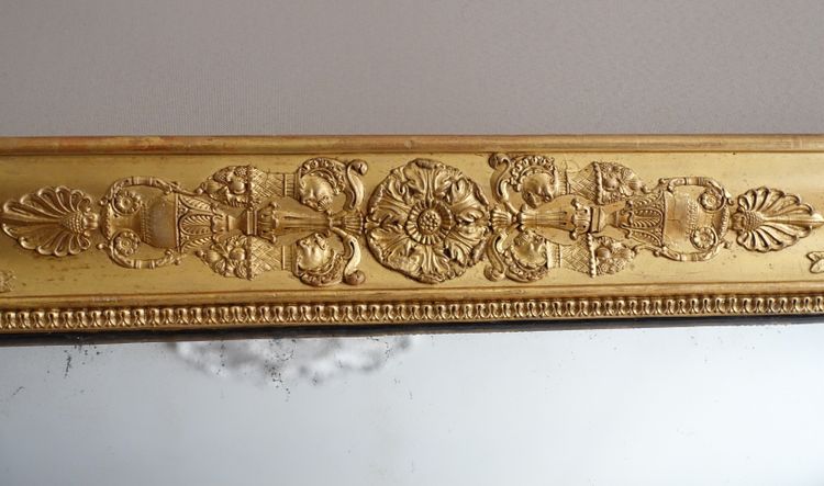 Specchio da camino in stile Impero, in legno dorato con vetro al mercurio - 91,5 cm x 123 cm