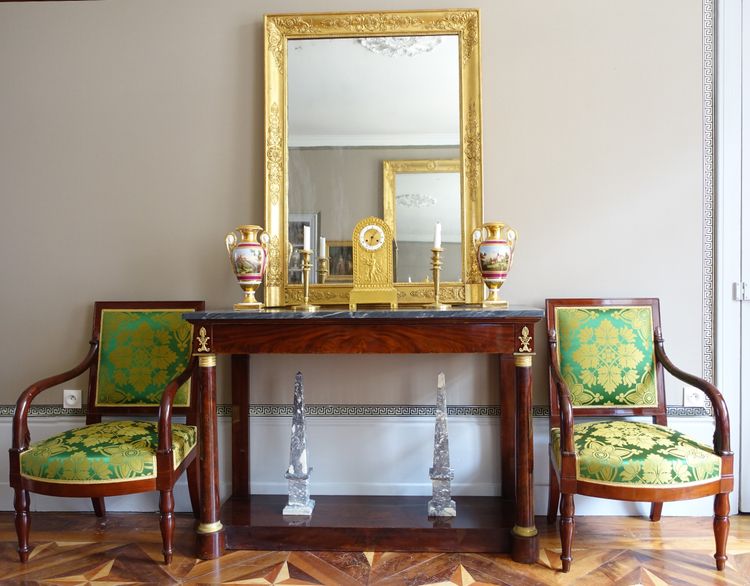 Specchio da camino in stile Impero, in legno dorato con vetro al mercurio - 91,5 cm x 123 cm