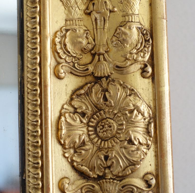 Specchio da camino in stile Impero, in legno dorato con vetro al mercurio - 91,5 cm x 123 cm