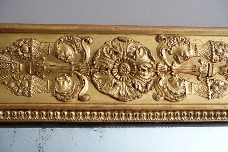 Specchio da camino in stile Impero, in legno dorato con vetro al mercurio - 91,5 cm x 123 cm