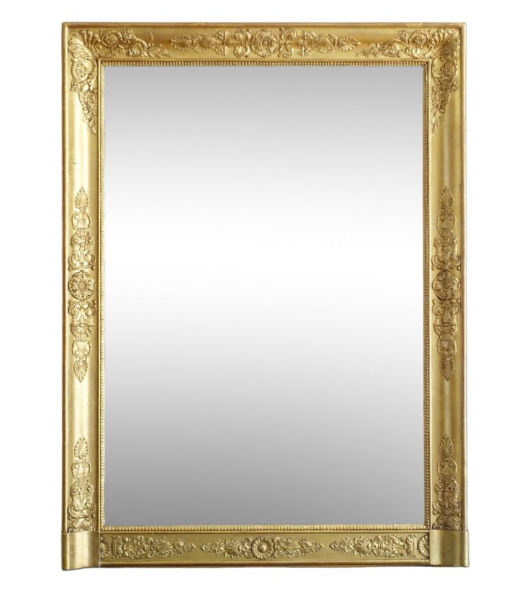 Specchio da camino in stile Impero, in legno dorato con vetro al mercurio - 91,5 cm x 123 cm