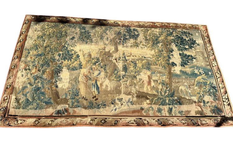 Important tapestry from the Aubusson factory representing a pastoral scene