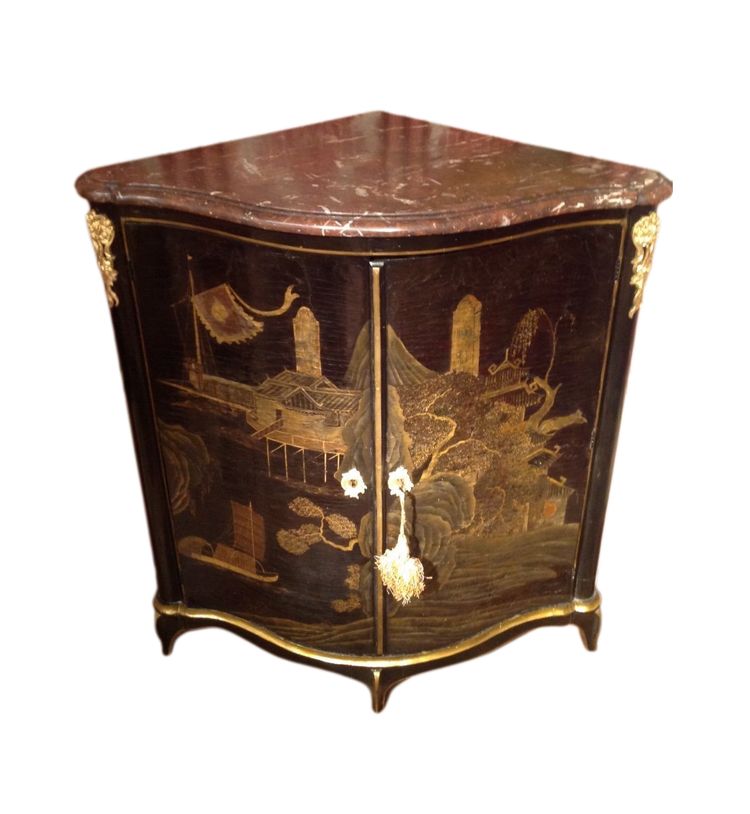 Rare Encoignure En Laque Européenne à Décor De Pagodes Et Jardin Chinois époque Louis XV 