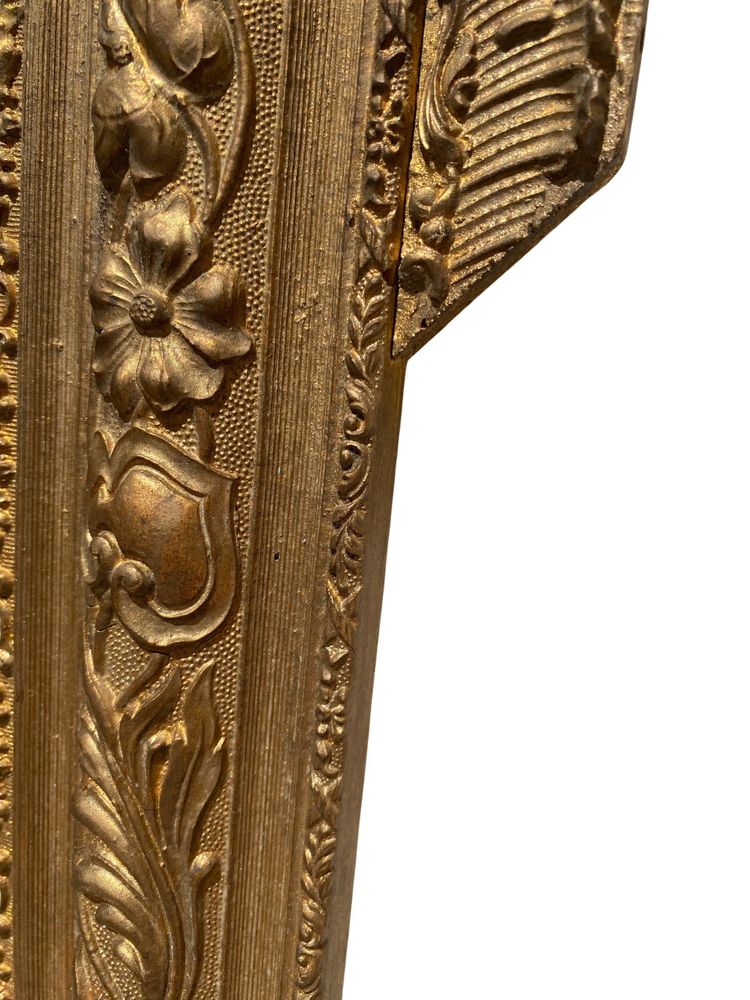 Specchio da camino in stile Luigi XVI con perle di vetro in legno dorato - XIX secolo