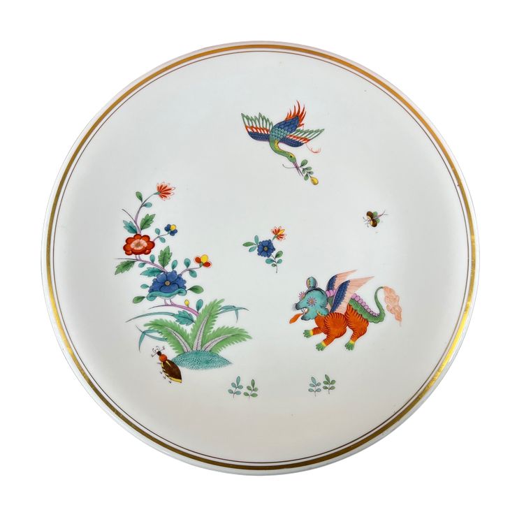 Piatto in porcellana di Meissen – decorazione Kakiemon: gru e drago rosso – XIX secolo
