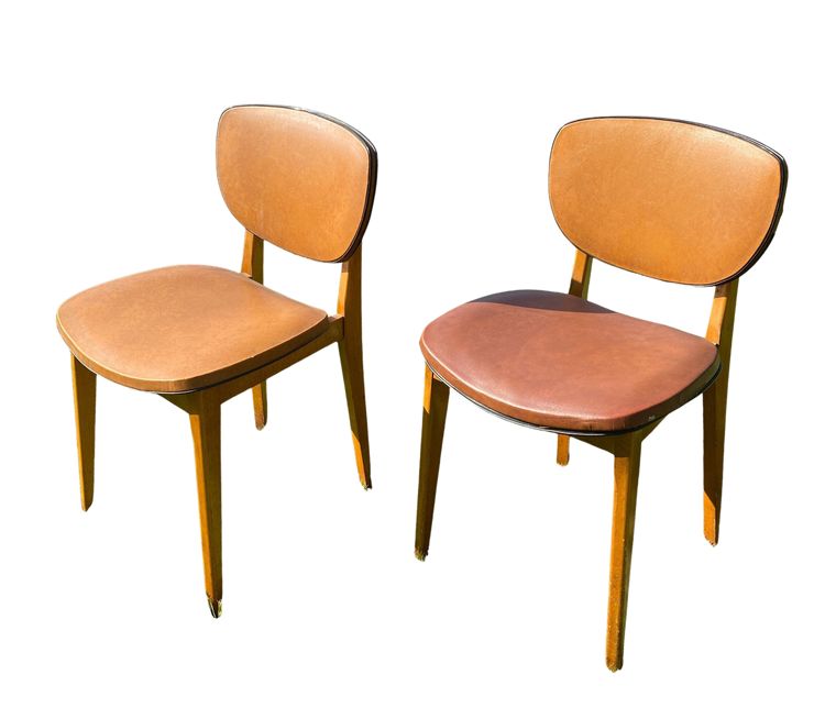 Pair of Scandinavian wood and leather chairs, Circa 1960