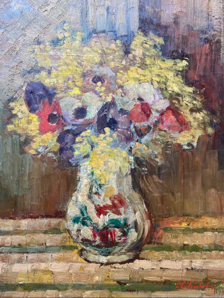 Painting (front/back) by Horace Richebé - Still life / The port of Marseille