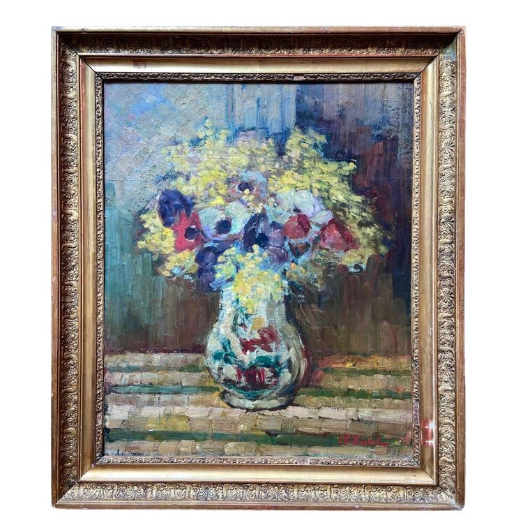 Painting (front/back) by Horace Richebé - Still life / The port of Marseille