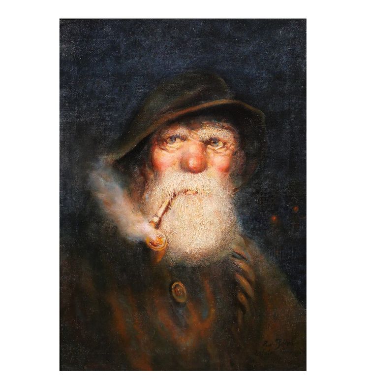 German School, early 20th century Portrait of a man, fisherman from Lofoten, Norway, 1917, signed