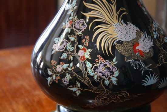 Paire De Lampes à Huile En Céramique à Motifs De Chinoiseries, Verre Et Bronze Doré, XIXe