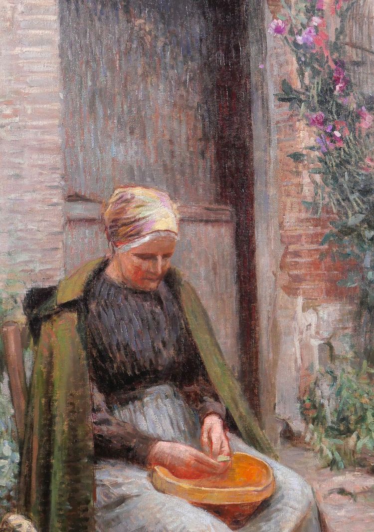 Impressionistische Schule um 1890–1900, Frau im Garten sitzend, großes Gemälde, Barbizon, Normandie