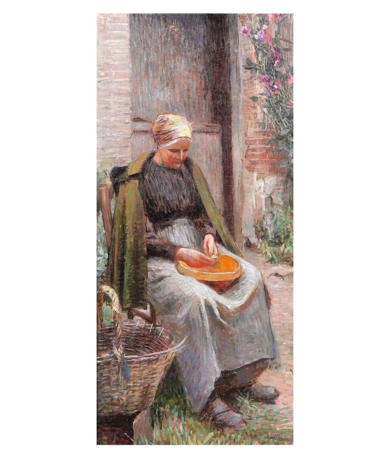 Impressionistische Schule um 1890–1900, Frau im Garten sitzend, großes Gemälde, Barbizon, Normandie