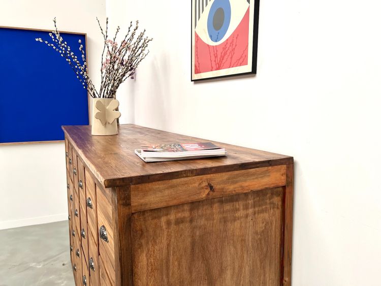 Meuble de métier vintage à 24 tiroirs en pin massif – années 50