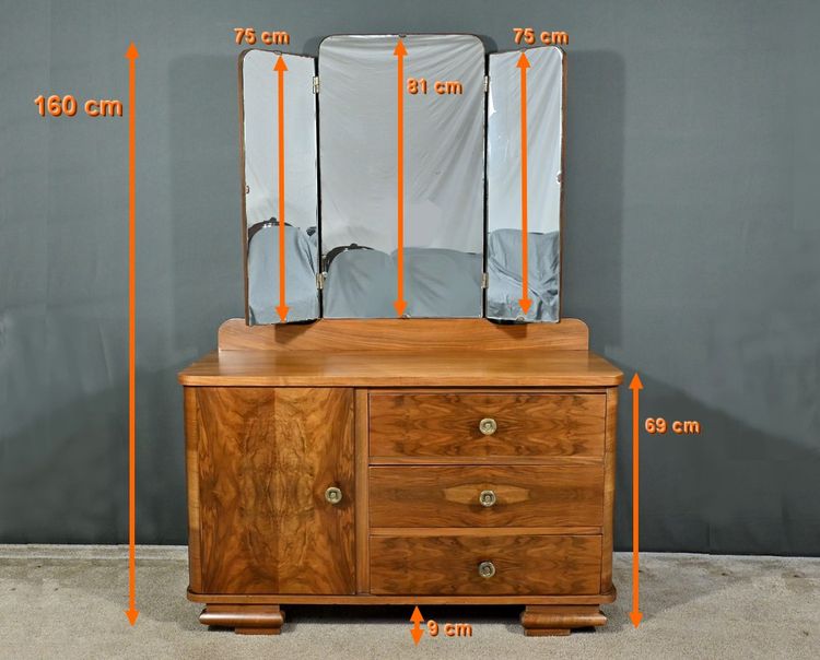 Coiffeuse en Ronce de Noyer, Art Déco - 1930