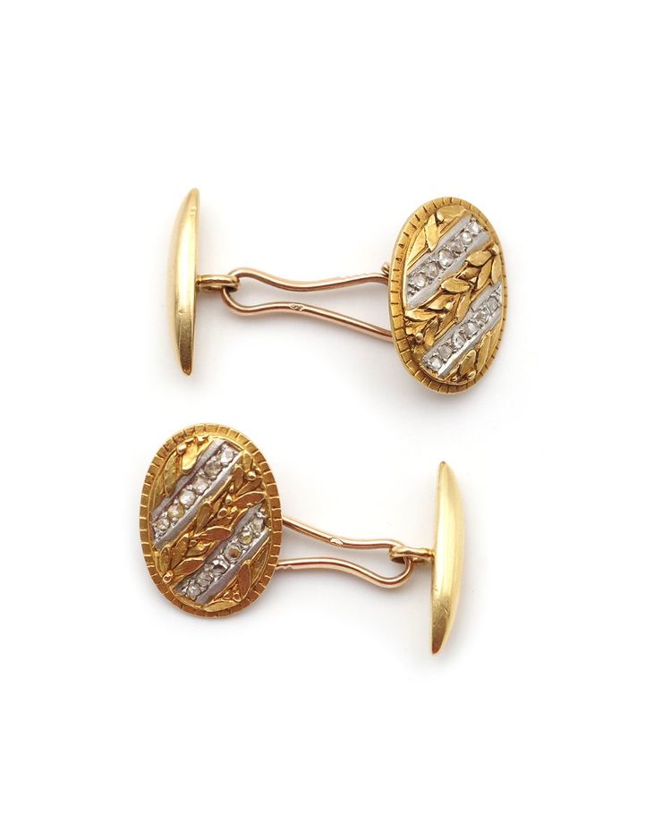 Jugendstil Manschettenknöpfe in Gold und Platin, Herren Manschettenknöpfe, Olivenblätter