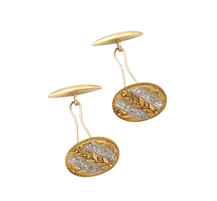 Jugendstil Manschettenknöpfe in Gold und Platin, Herren Manschettenknöpfe, Olivenblätter