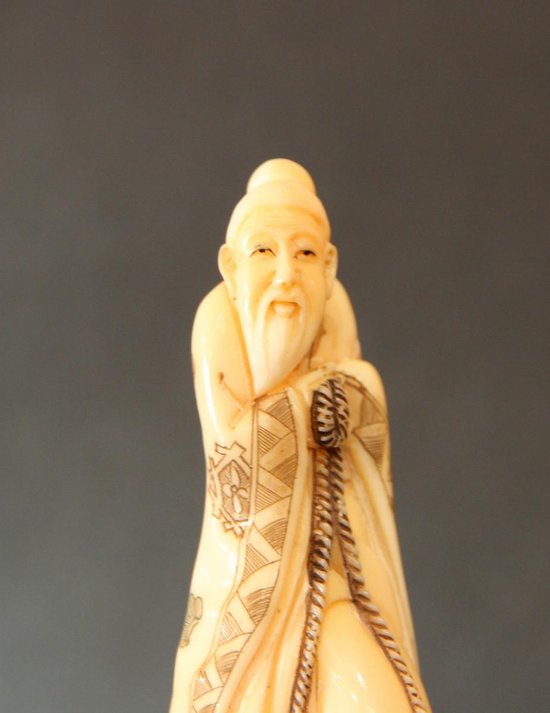 Chinesisches Okimono Elfenbein Figur Zhang Guolao 19. Jahrhundert