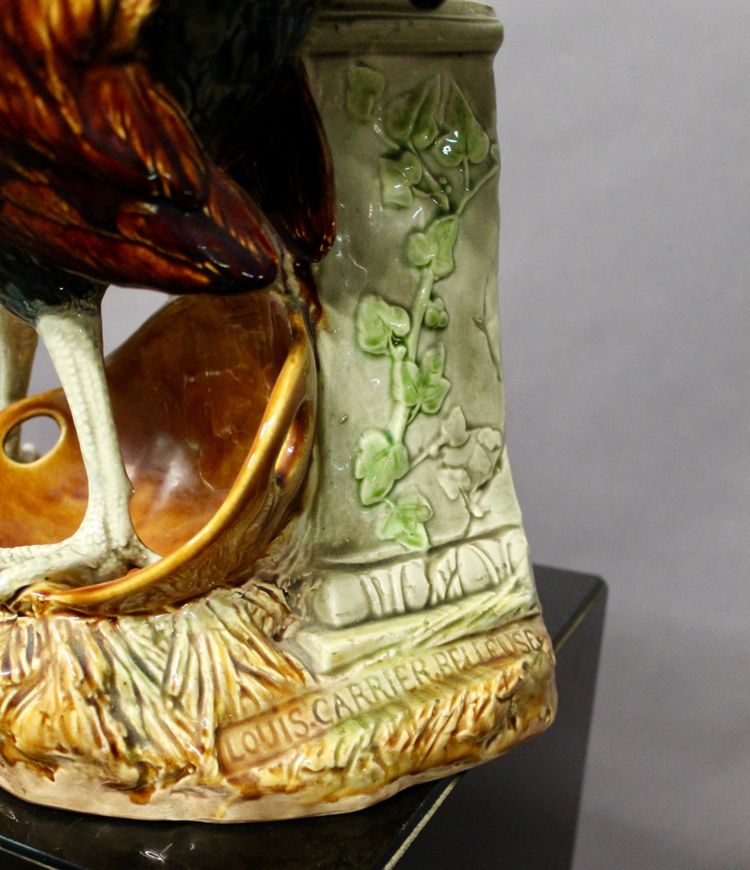 COQ en faience polychrome émaillée par Louis Robert Carrier Belleuse 55 cm de haut